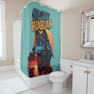 Enchanted Dusk: Blue Wolf's Piercing Gaze Shower Curtain