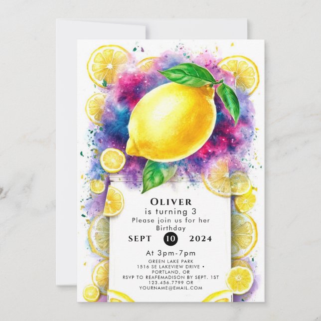 Enchanted Editable Lemon Birthday Invitation (Front)