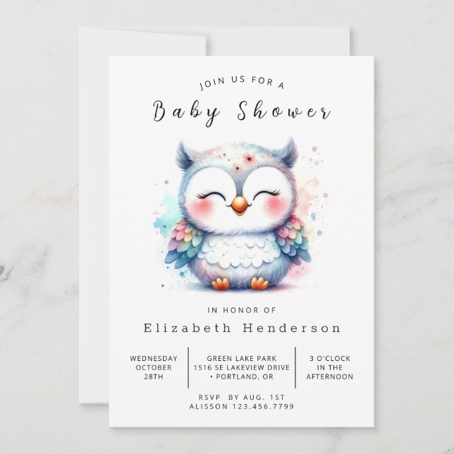 Enchanted Editable Owl Baby Shower Invitation (Front)