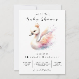 Enchanted Editable Swan Baby Shower Invitation