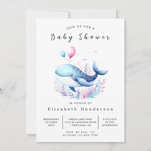 Enchanted Editable Whale Baby Shower Invitation (Front)