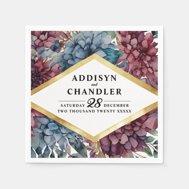 Enchanted Elegance Jewel-Toned Floral Wedding Napkin (Front)