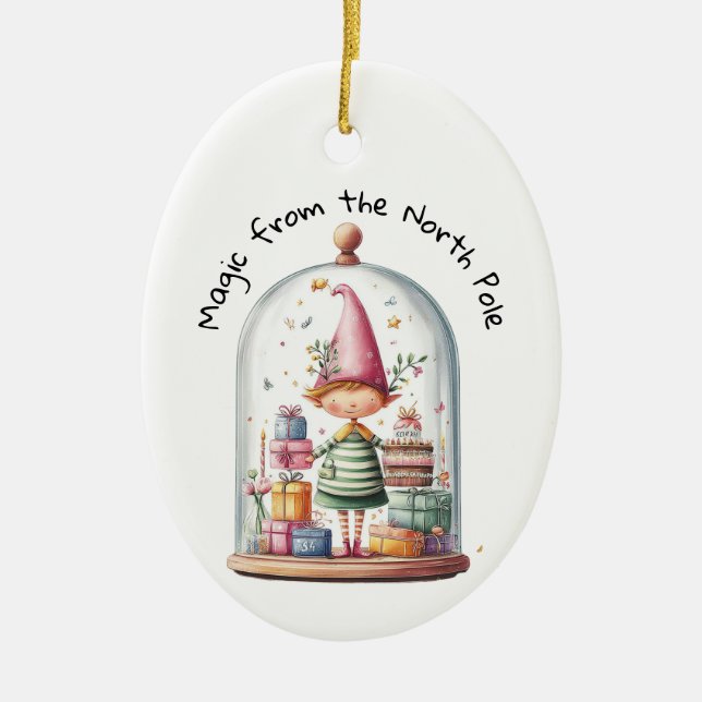 Enchanted Elf | North Pole Christmas Magic Ceramic Ornament (Front)