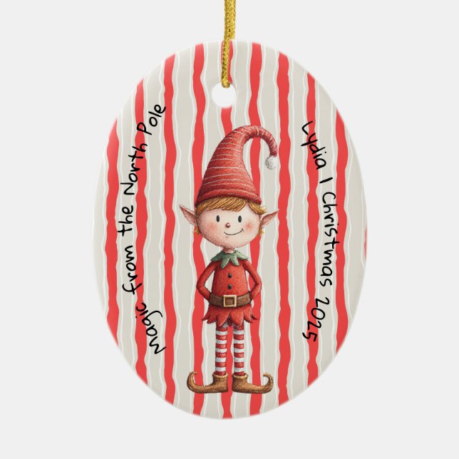 Enchanted Elf | North Pole Christmas Magic Ceramic Ornament (Front)