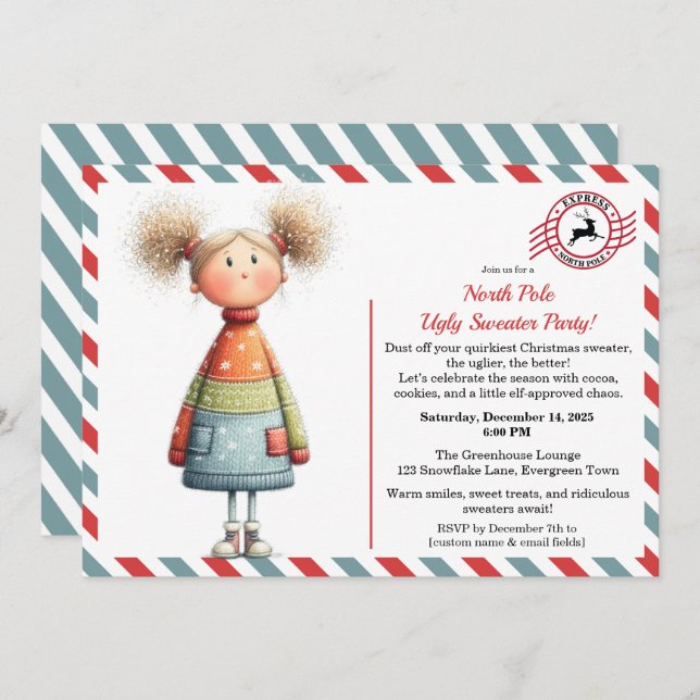 Enchanted Elf | North Pole Ugly Sweater Party  Invitation (Front/Back)