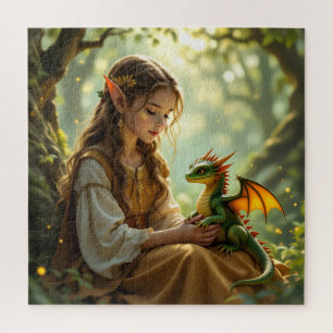 Enchanted Elven Fairy and Dragon Jigsaw Puzzle