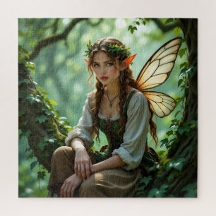 Enchanted Elven Fairy Sitting in Tree Jigsaw Puzzle