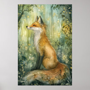 Enchanted Emerald Forest Fox Kid's Fantasy Art  Poster