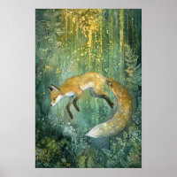 Enchanted Emerald Forest Magical Fox Art