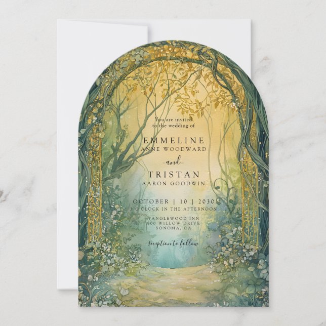 Enchanted Emerald Forest Portal Wedding Invitation (Front)