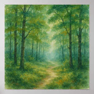 Enchanted Emerald Glade: Original Watercolor Paint Poster