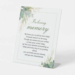 Enchanted Emerald Leaves Botanical Memorial Pedestal Sign