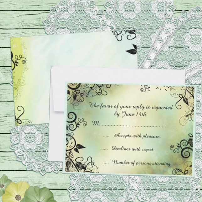 Enchanted Evening Deco Leaf Wedding RSVP (Creator Uploaded)