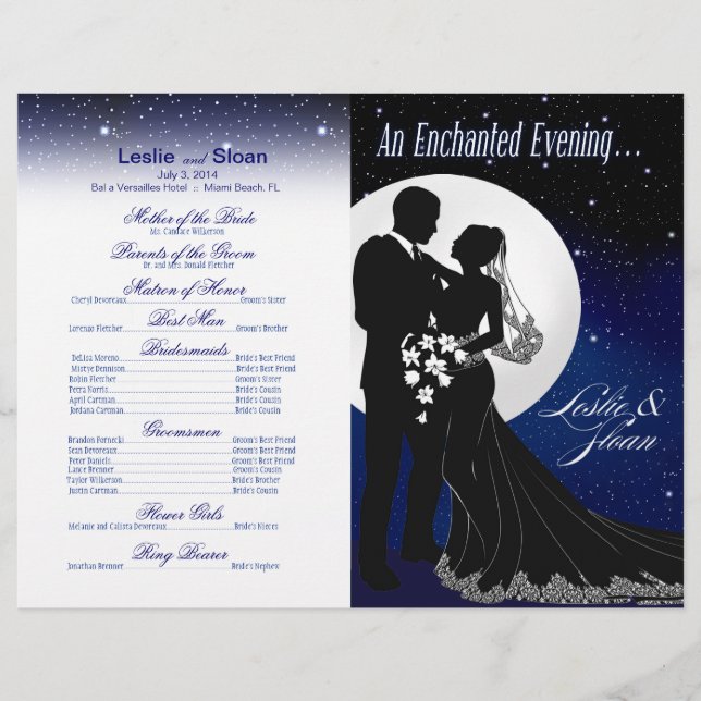 Enchanted Evening Nighttime Wedding Program | navy (Front)