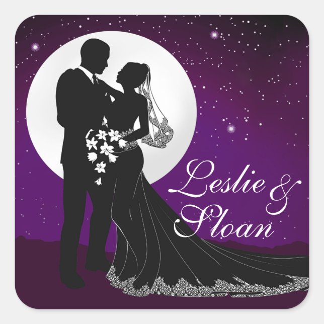 Enchanted Evening Nighttime Wedding | purple Square Sticker (Front)