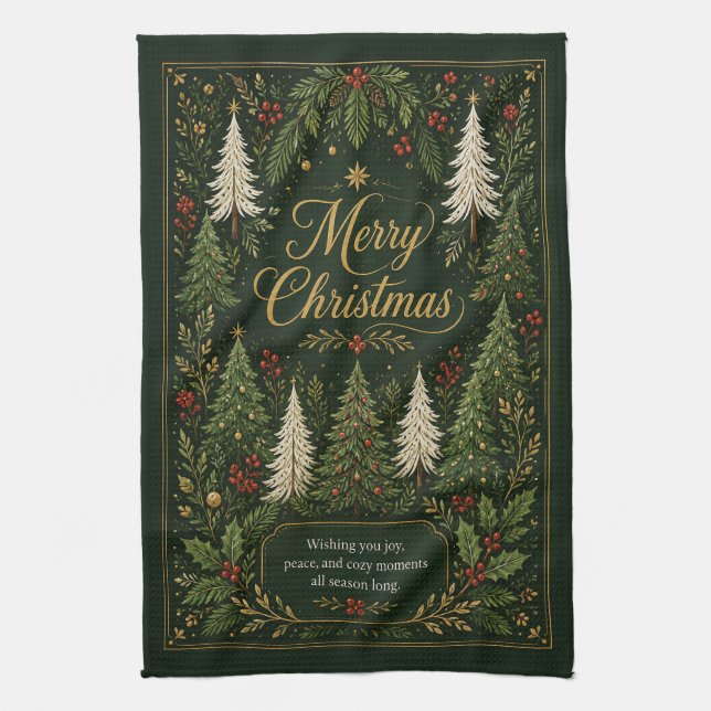 Enchanted Evergreen Greetings Tea Towel (Vertical)