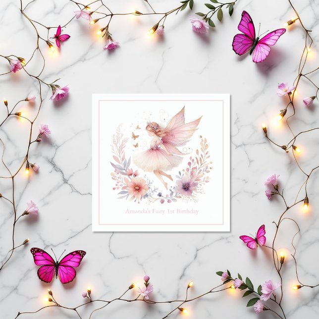 Enchanted Fairy 1st Birthday Party Napkin (Enchanted Fairy 1st Birthday Party Napkins)