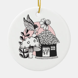 Enchanted fairy And Fairy House Ceramic Ornament