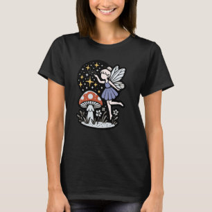 Enchanted Fairy and Mushroom Magic Night Sky Illus T-Shirt