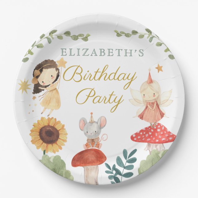 Enchanted Fairy Birthday Mushroom Paper Plate (Front)