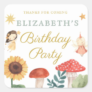 Enchanted Fairy Birthday Mushroom Square Sticker