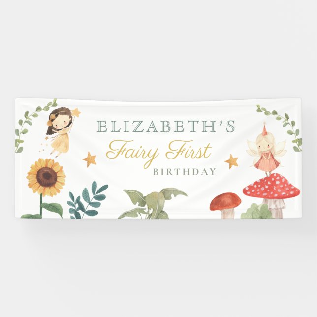 Enchanted Fairy Birthday Mushroom Woodland Banner (Horizontal)