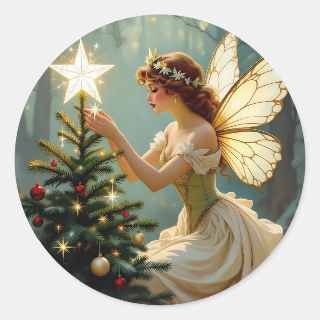 Enchanted Fairy Christmas Classic Round Sticker (Front)