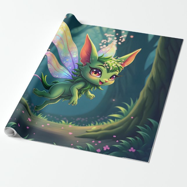 Enchanted Fairy Critter – Magical Forest Sprite  Wrapping Paper (Unrolled)