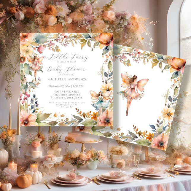 Enchanted Fairy Fall Floral Daisy Girl Baby Shower Invitation (Creator Uploaded)