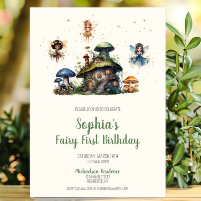 Enchanted Fairy First Birthday Mushroom Invitation (Enchanted Fairy First Birthday Mushroom Invitation, Whimsical Fairy Garden Invite, Woodland Pixie)