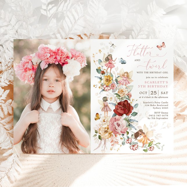 Enchanted Fairy Flower Garden Girls Birthday Photo Invitation (Creator Uploaded)