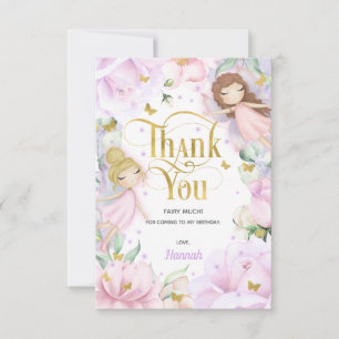 Enchanted Fairy, Garden flowers birthday Thank You Card