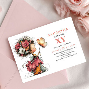 Enchanted Fairy Girl 2nd Birthday Floral Pink  Invitation