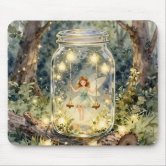 Enchanted Fairy in a Jar in a Magical Forest Mouse Pad