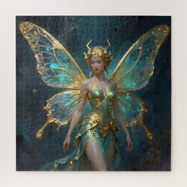 Enchanted Fairy in Gold and Turquoise  Jigsaw Puzzle (Vertical)
