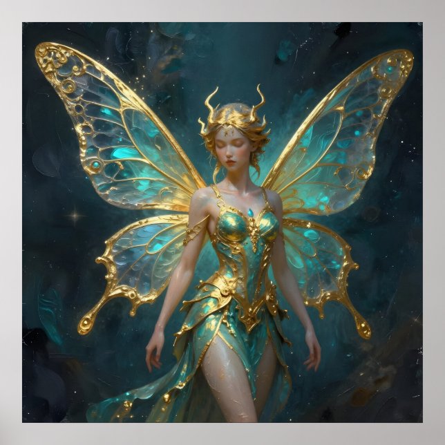 Enchanted Fairy in Gold and Turquoise  Poster (Front)