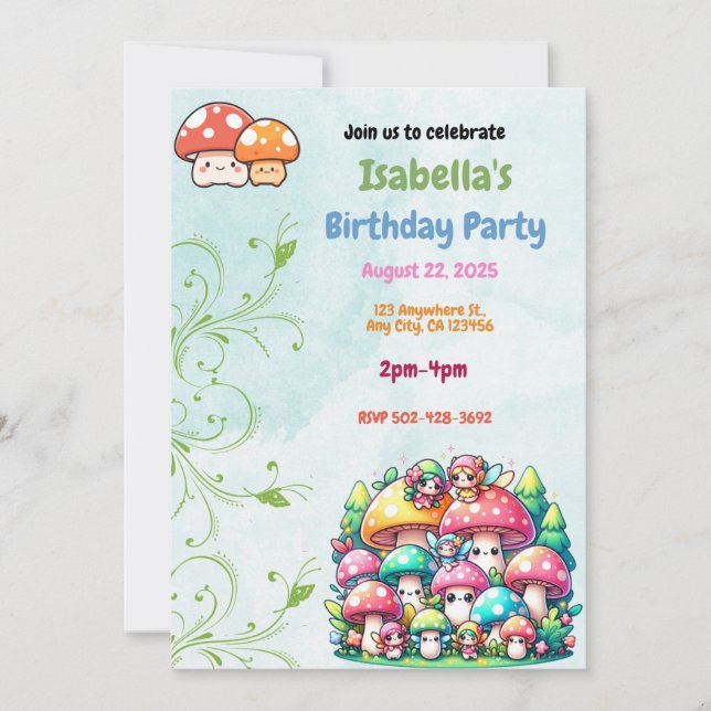 Enchanted Fairy Mushroom Birthday Invitation (Front)