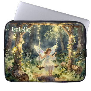 Enchanted Fairy on a Swing in a Magical Forest Laptop Sleeve