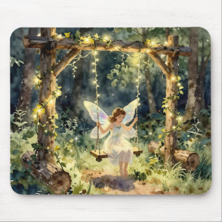 Enchanted Fairy on a Swing in a Magical Forest Mouse Pad