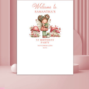 Enchanted Fairy Pink Floral Girl Birthday Backdrop Tapestry