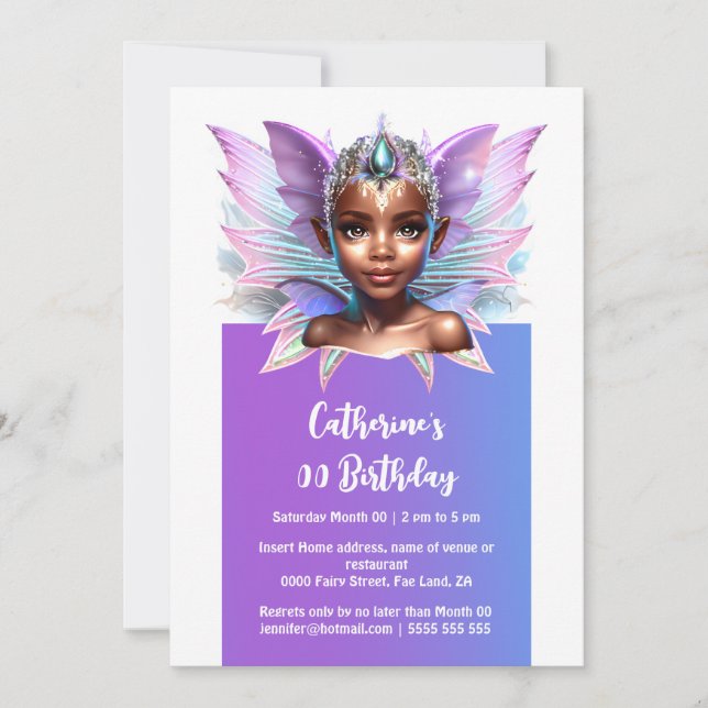 Enchanted fairy princess melanin girl magical wing invitation (Front)