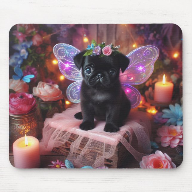 Enchanted Fairy Princess Pug Puppy Mouse Pad (Front)