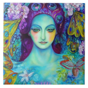 Enchanted Fairy Queen with Butterflies Ceramic Tile