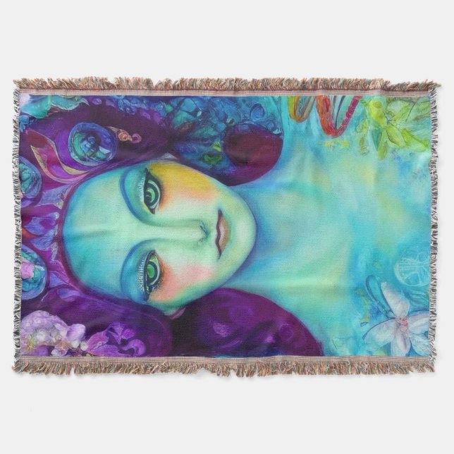 Enchanted Fairy Queen with Butterflies Throw Blanket (Front)