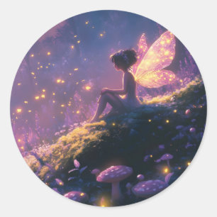 Enchanted Fairy Sitting in a Magical Forest Classic Round Sticker