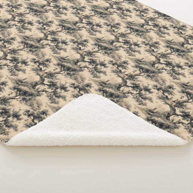 Enchanted Fairy Tale Forest Night Toile De Jouy  Sherpa Blanket (3/4)