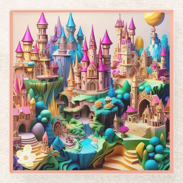 "Enchanted Fairy Tale Realms" Glass Coaster (Front)