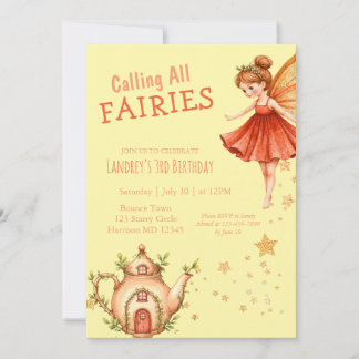 Enchanted Fairy Tea Garden Birthday Party Invitation