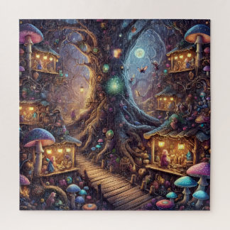 Enchanted Fairy Tree Village Whimsical Fantasy Jigsaw Puzzle