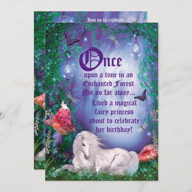 Enchanted Fairy Unicorn Forest Party Invitation (Front/Back)